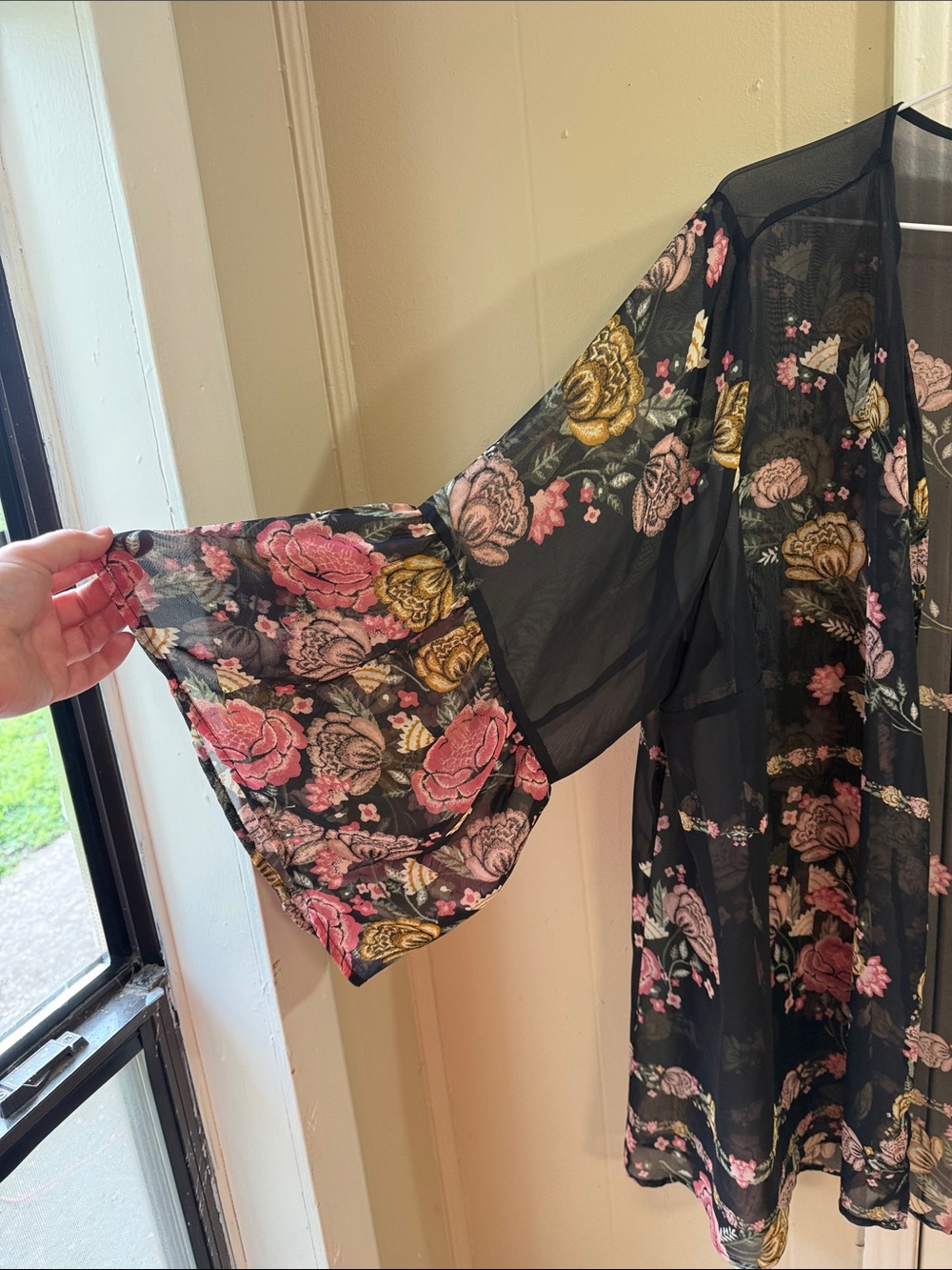 Floral Sheer Kimono Duster Boho Bell Sleeve Women 2X Layering Flowy Lightweight - Picture 3 of 8